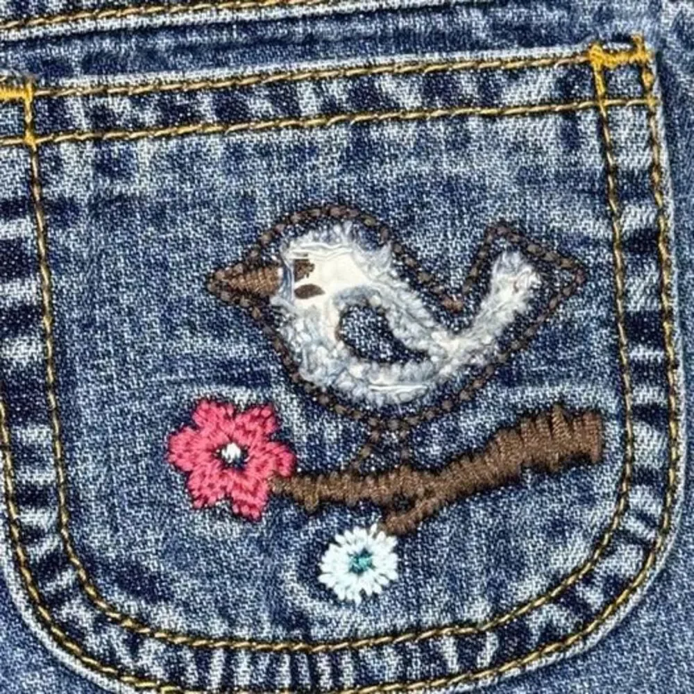 Vintage Carter’s 2T Toddler Girls Jeans Floral Bird Embroidery Y2K Denim